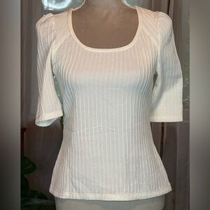 Max Studio Cream Ribbed 3/4 Sleeve Blouse